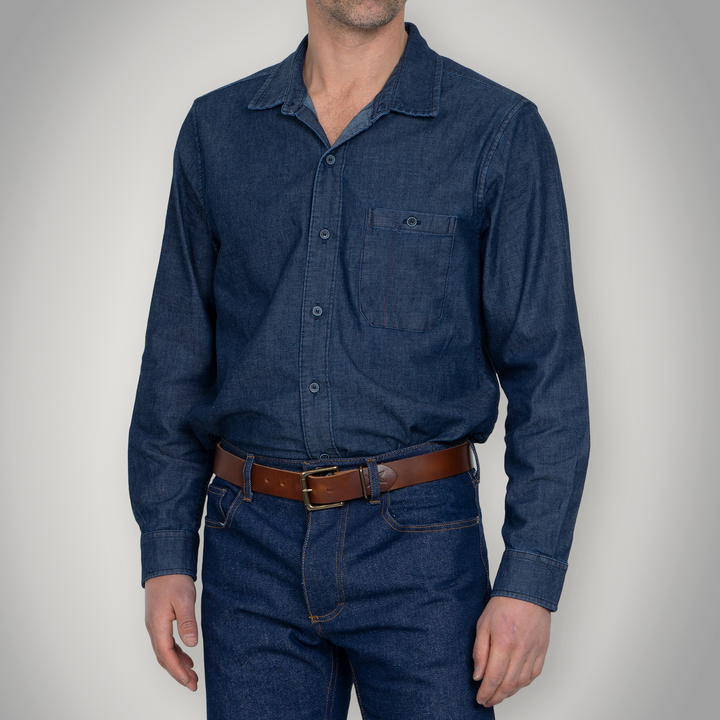 Fitted Chambray Button Up - Dark Wash