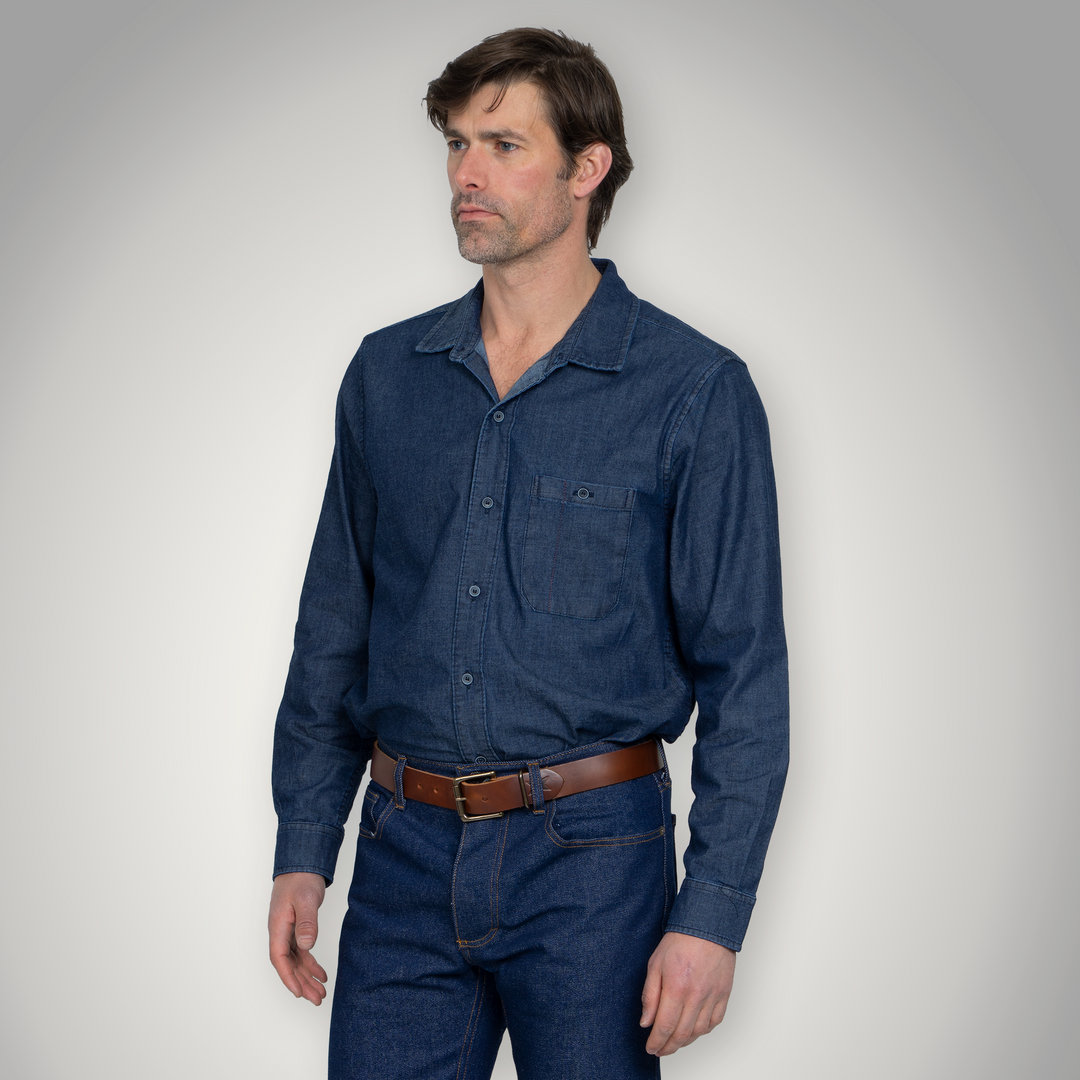 Fitted Chambray Button Up - Dark Wash