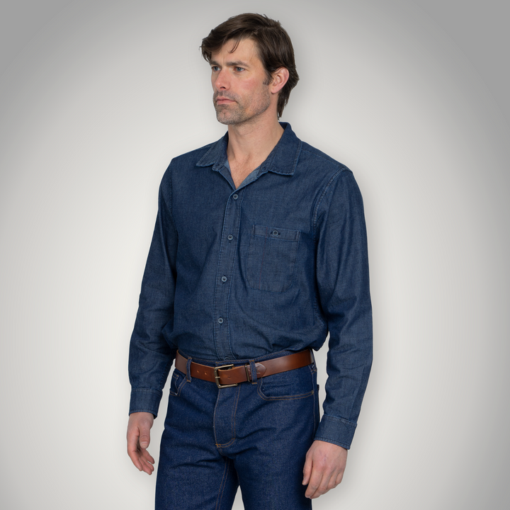 Fitted Chambray Button Up - Dark Wash