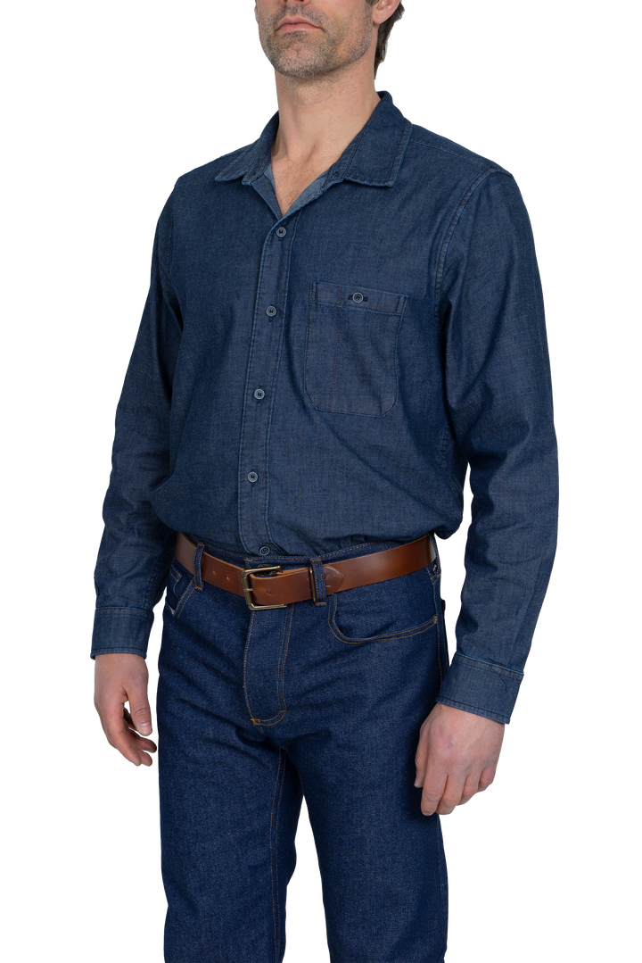 Fitted Chambray Button Up - Dark Wash