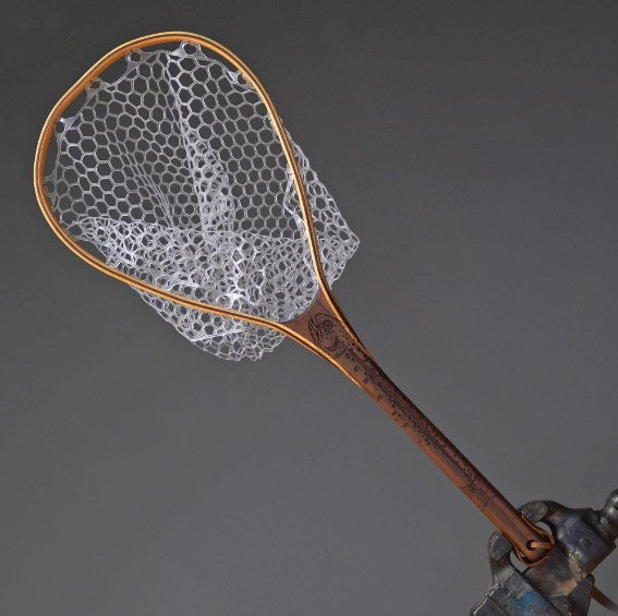 Fat Jake 16"x12" - Rainbow Trout Engraved - Natural Fly Fishing Traditional Landing Net - Handcrafted & Made in USA