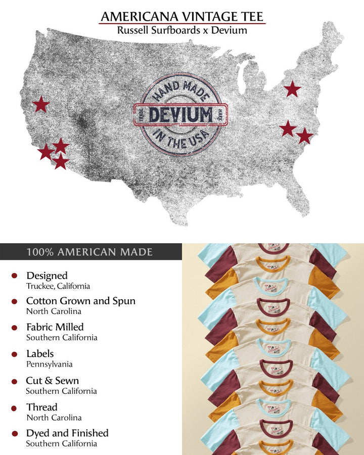 Americana Vintage Tee - Russell Surfboards x Devium