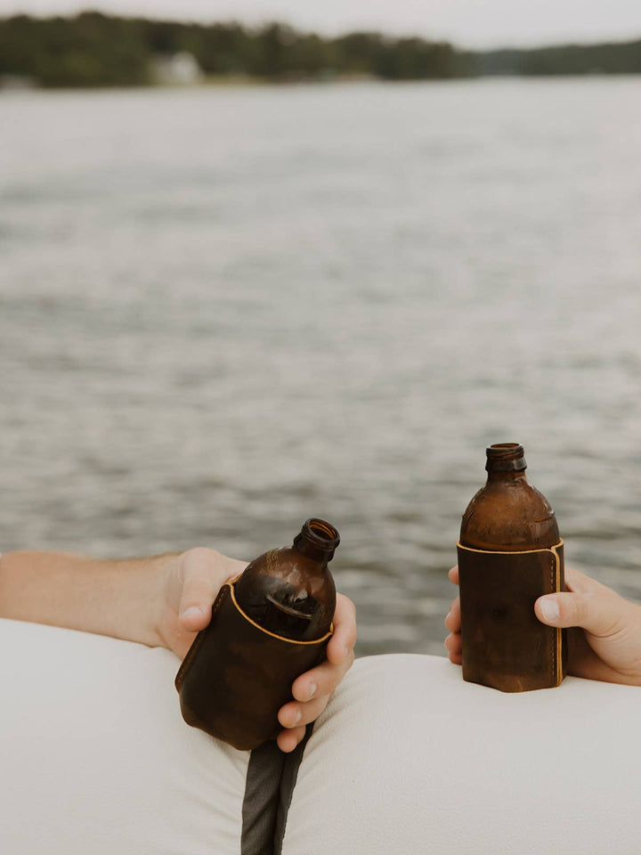 Leather Sewn Can Cooler