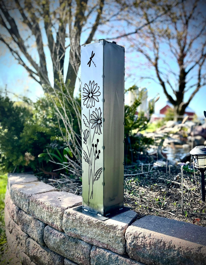 Glowing Daisies Luminary Pillar w/ Solar Cap | 12-inch, 14-inch, 16-inch