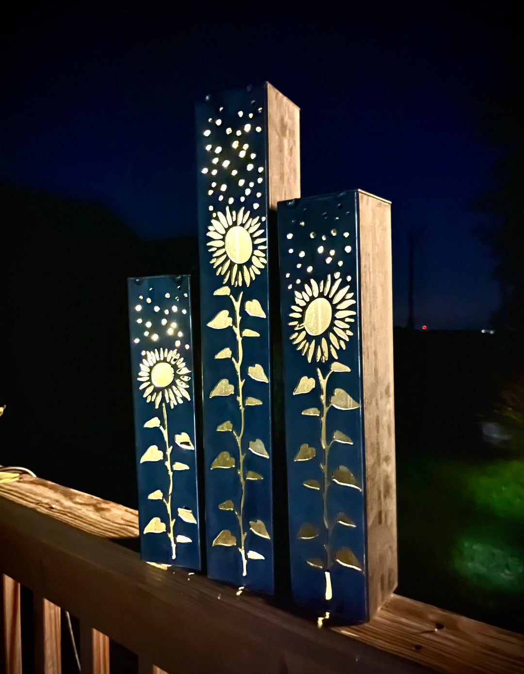 Sunflowers Under the Stars Luminary Pillar w/ Solar Cap | 12-inch, 14-inch, 16-inch